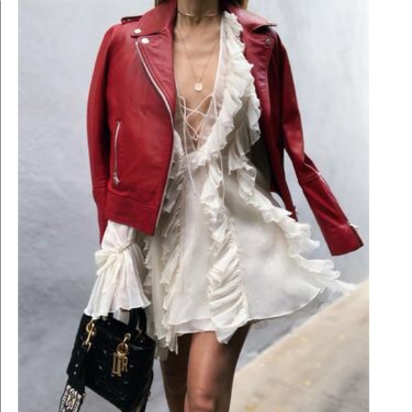 Dresses & Skirts - Dress lace up ruffle chic summer spring cream womens lace up